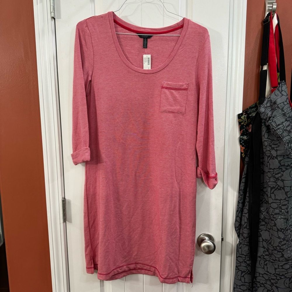 Soma 3/4 Sleeve Sleep Shirt with Pocket - Ravishing Red Pinstripe BNWT Sz M